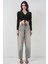 Kadın BDART Drapeli V Yaka Dikişli Crop Top Siyah 6