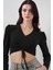 Kadın BDART Drapeli V Yaka Dikişli Crop Top Siyah 7