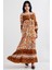Kadın BDART Bağlamalı Desenli Maxi Elbise Kahverengi 3