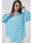 Kadın BDART Düğmeli Kapatma ile Uzun Çizgili Geniş Kesim Gömlek Blue 9