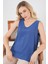 Kadın BDART Dokulu V Yaka Kolsuz Bluz Gök Mavisi 7