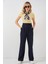 Kadın BDART Kemerli Yüksek Bel Geniş Paça Pantolon Lacivert 10