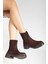 Kadın Kalın Taban Kahverengi Süet Elastik Yan Bantlı Günlük Bot 4