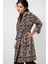 Kadın Bdart Desenli Polyester Trençkot, Şal Yaka Mocha Kahvesi 7