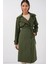 Kadın BDART Cepli Çift Düğmeli Uzun Trençkot Haki Yeşil 7