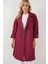 Kadın BDART Desenli Polyester Trençkot, Şal Yaka Bordo Kırmızı 7