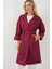 Kadın BDART Desenli Polyester Trençkot, Şal Yaka Bordo Kırmızı 9