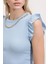 Kadın BDART Nakışlı Dokulu Yuvarlak Yakalı Bluz Maya Mavisi 6