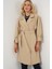 Kadın BDART Desenli Polyester Trençkot, Şal Yaka Bej Doğal 8