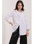 Kadın BDART Cep Detaylı, Büyük Beden, Çizgili Poplin Gömlek White 5