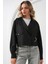 Kadın BDART Kısa Dar Polyester Trençkot Gömlek Yaka Black 2