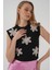 Kadın BDART Çiçek Desenli Nakışlı Ribana Crop Top Siyah 9