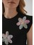 Kadın BDART Çiçek Desenli Nakışlı Ribana Crop Top Siyah 11