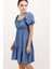 Kadın BDART Kemerli Kısa Mini Elbise ile Kare Yaka Gök Mavisi 6