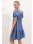 Kadın BDART Kemerli Kısa Mini Elbise ile Kare Yaka Gök Mavisi 8