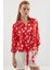 Kadın BDART Fiyonk Detaylı Desenli Viskon Gömlek Red 6