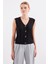 Kadın BDART Düğmeli Kısa V Yakalı Dokulu Yelek Black 5
