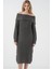 Kadın BDART Büyük Beden Ribanalı Örme Midi Elbise Madonna Yaka Kömür Grisi 5
