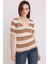 Kadın BDART Çizgili V Yaka Fitilli Bluz Natural 6