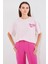 Kadın BDART Baskılı Düz Yaka Bol Kesim Tişört Toz Pembe 6