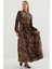 Kadın BDART Çiçek Desenli Düğmeli Maxi Elbise Brown 6