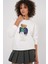 Kadın BDART Oversized Baskılı Düz Crew Neck Sweatshirt, Nakışlı Beyaz 8