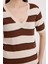 Kadın BDART Çizgili V Yaka Fitilli Bluz Kestane Kahvesi 7