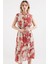 Kadın BDART Çiçek Desenli Midi Elbise ile Kemer Red 5
