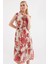 Kadın BDART Çiçek Desenli Midi Elbise ile Kemer Red 6