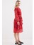 Kadın BDART Çiçek Desenli Midi Elbise ile Çekmeli Kırmızı 7