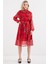 Kadın BDART Çiçek Desenli Midi Elbise ile Çekmeli Kırmızı 8