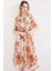 Kadın BDART Çiçek Desenli Midi Elbise ile Kemer Red 5