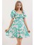 Kadın BDART Kemerli Kısa Mini Elbise ile Kare Yaka Nane Yeşili 6