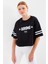 Kadın BDART Oversize Yuvarlak Yaka Kısa Tişört, Motto Baskılı Siyah 7