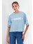 Kadın BDART Oversize Yuvarlak Yaka Kısa Tişört, Motto Baskılı Blue 6