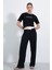 Kadın BDART Dokulu Kısa Belli Geniş Paça Jogger Pantolon Black 5