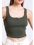 Kadın Kare Yaka Fitilli Düğmeli Askılı Tank Top Haki Yeşil 9
