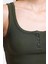 Kadın Kare Yaka Fitilli Düğmeli Askılı Tank Top Haki Yeşil 10