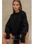 Kadın Yırtmaç Detaylı Bisiklet Yaka Loose Fit Sweatshirt Black 7