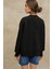 Kadın Yırtmaç Detaylı Bisiklet Yaka Loose Fit Sweatshirt Black 10