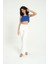 Kadın Yaka Detaylı Fermuarlı Örme Nervürlü Crop Top Blue 6