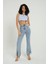 Kadın V Yaka Fitilli Örme Fermuarlı Crop Top Blue 5