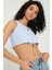 Kadın V Yaka Fitilli Örme Fermuarlı Crop Top Blue 6
