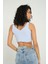 Kadın V Yaka Fitilli Örme Fermuarlı Crop Top Blue 7