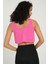 Kadın Yaka Detaylı Fermuarlı Fitilli Örme Crop Top Pembe 9