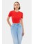 Kadın Bisiklet Yaka Temel Crop Top Kırmızı 6