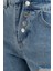Kadın Düğme Detaylı Yüksek Bel Çift Katlı Jean Şort Denim 10