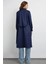 Kadın Kemerli Düğmeli Trençkot Lacivert 11