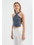 Kadın Askılı Boyun Çapraz Ön Crop Top Grey 5