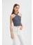 Kadın Askılı Boyun Çapraz Ön Crop Top Grey 7